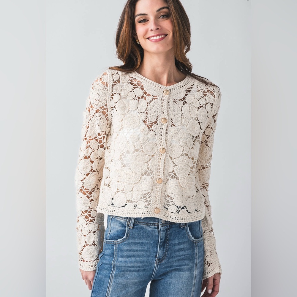 Cream Floral Lace Cardigan with Vintage Charm